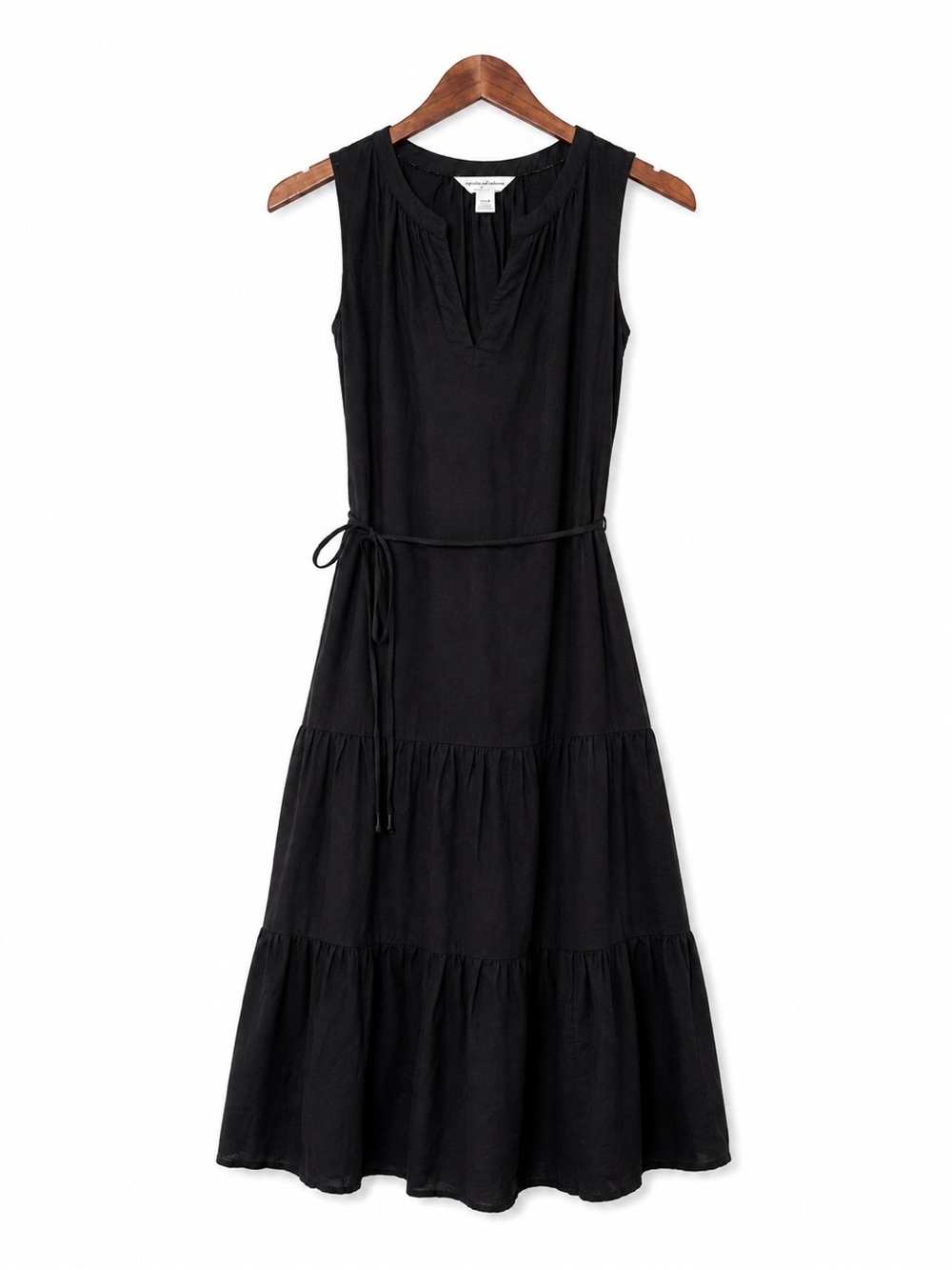 Tommy Bahama Black Sleeveless Tiered Maxi Dress with Waist Tie